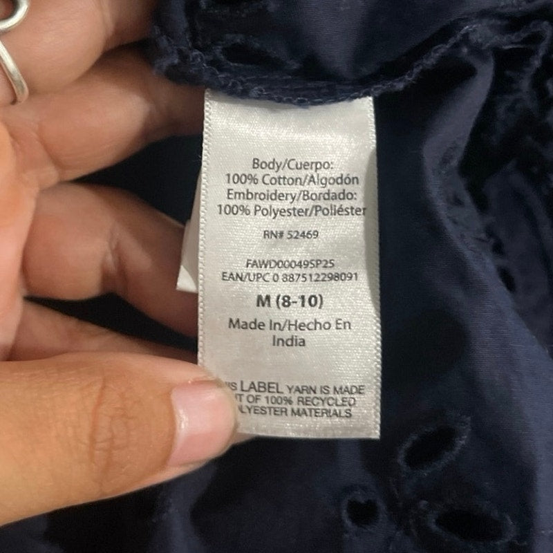 Free Assembly Eyelet Long Sleeve Maxi Shirt Dress Cinch Tie Waist SZ M Cottage