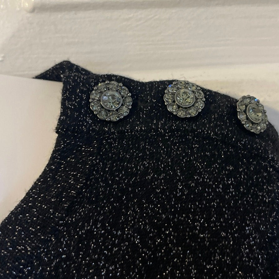Talbots Button Shoulder Shimmer Short Sleeve Top SZ P Sparkling Dressy Holiday