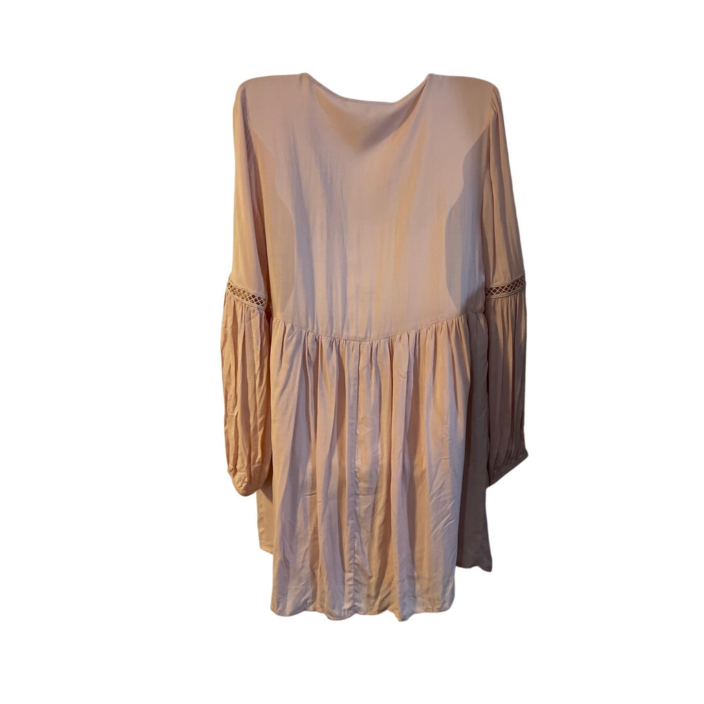 BCBGeneration V-neck Peasant Long Sleeve Lace Trim Mini Dress S Boho Lagenlook