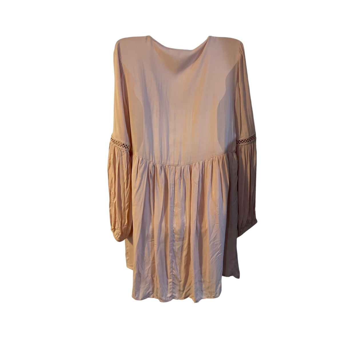 BCBGeneration V-neck Peasant Long Sleeve Lace Trim Mini Dress S Boho Lagenlook