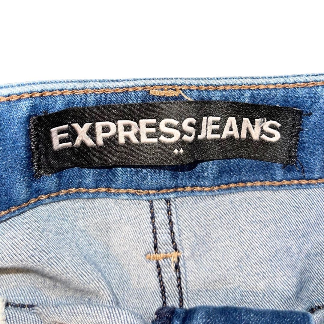 Express Mini Denim Jean Shorts Cuffed Hem Size 10 Festival Beach Cowgirl Y2K
