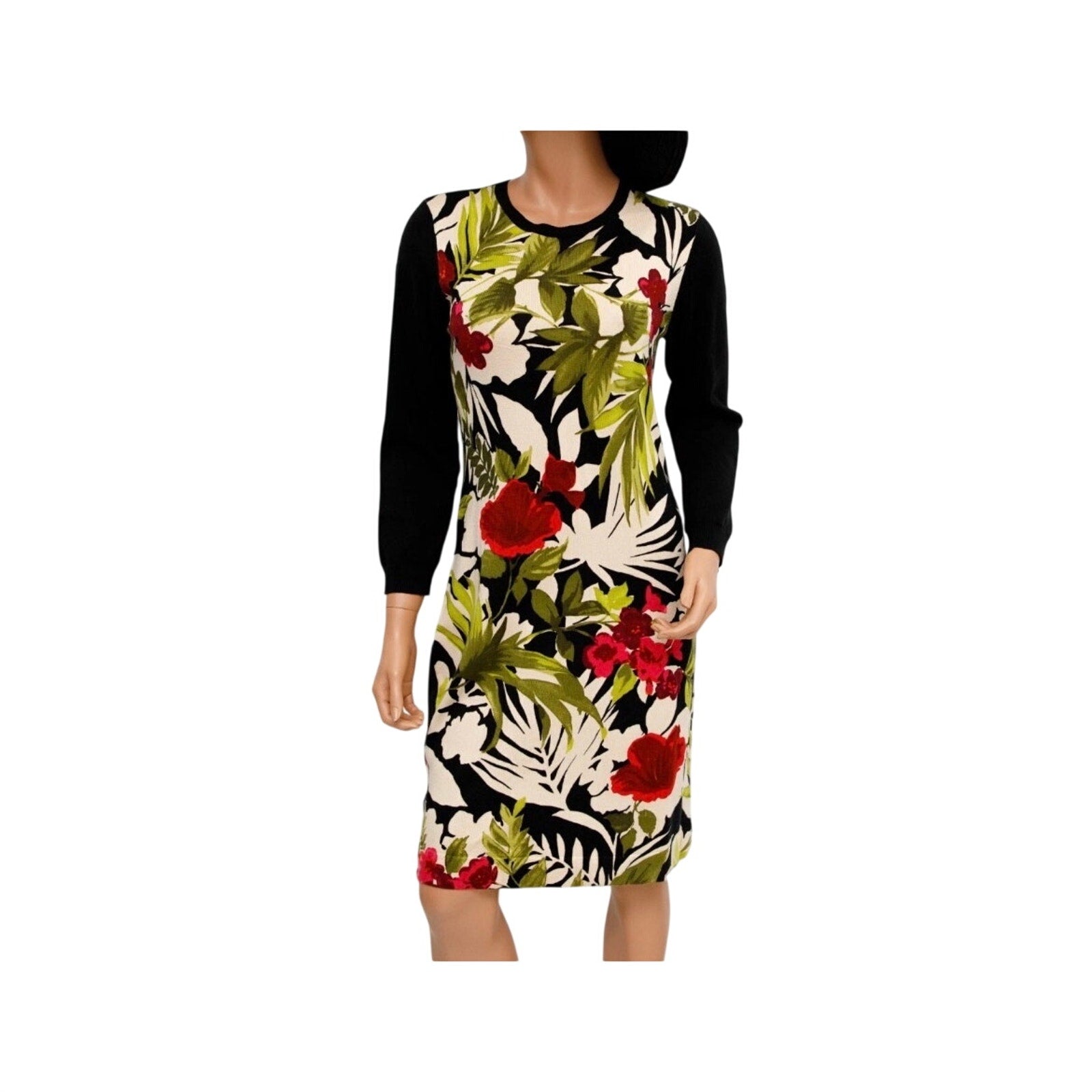Tommy Bahama Tropical Floral Print Long Sleeve Knit Sweater Dress Boho Chic