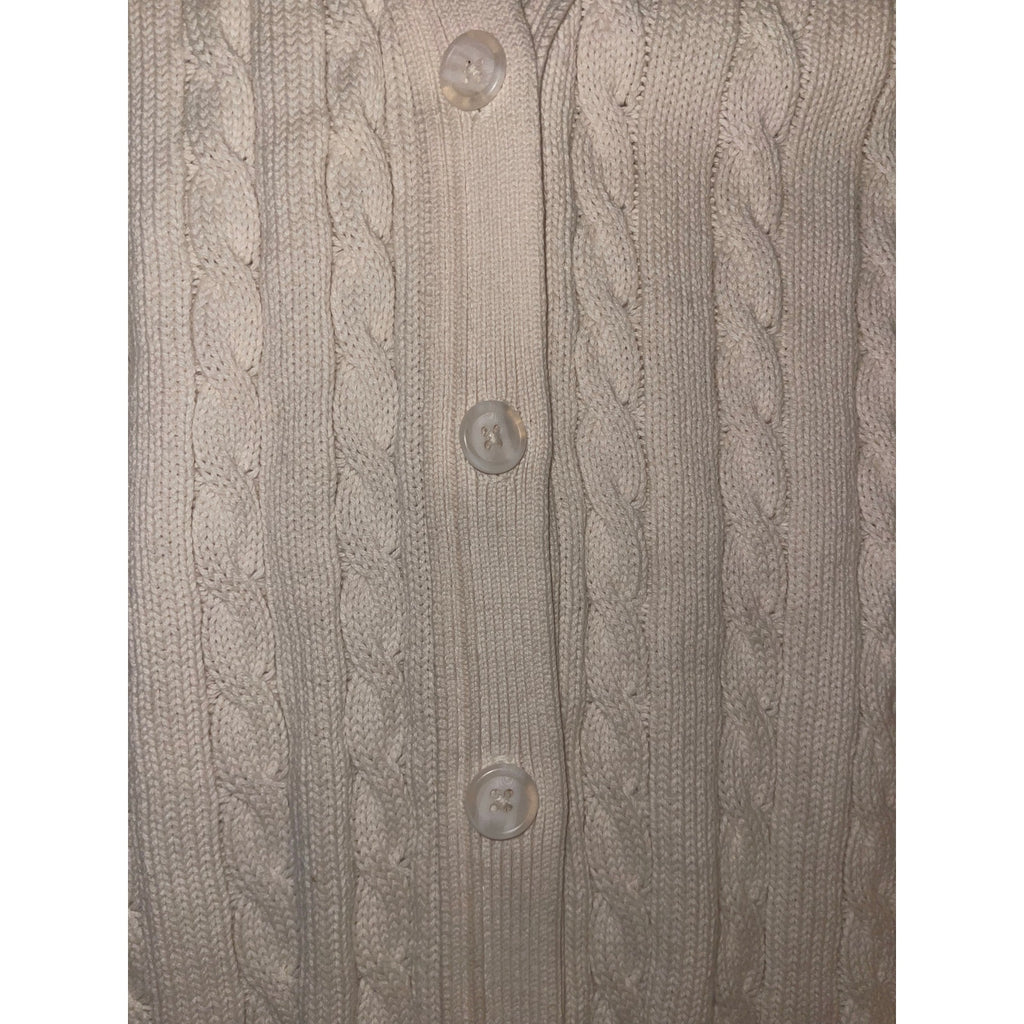 Lands' End Beige Cable Knit Button down Cardigan Sweater Medium Preppy Academia