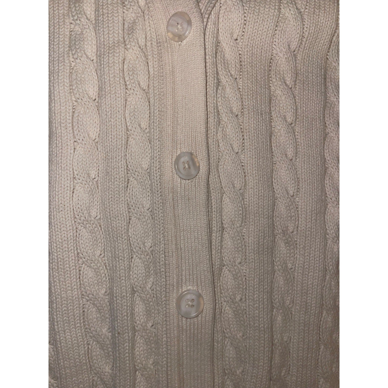 Lands' End Beige Cable Knit Button down Cardigan Sweater Medium Preppy Academia