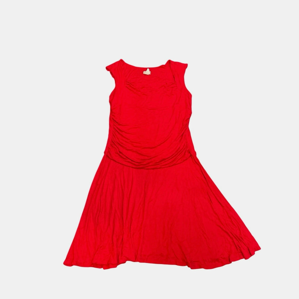 Love...Ady Red Sleeveless Mid Length Dress 1X Knit Draped Ruched Bodycon VTG 90s