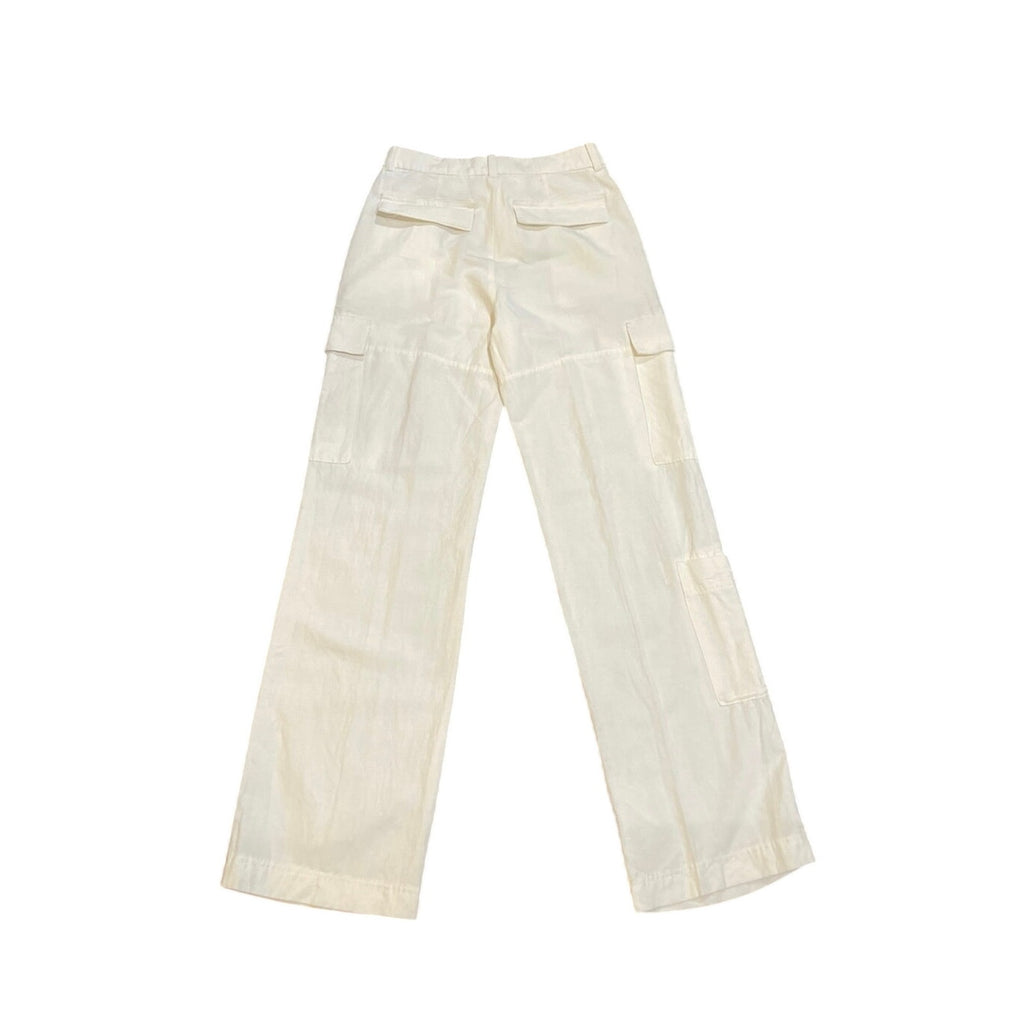 H&M White Linen Blend Cargo Pants SZ 2 Casual Resort Wear Vacation Preppy Chic