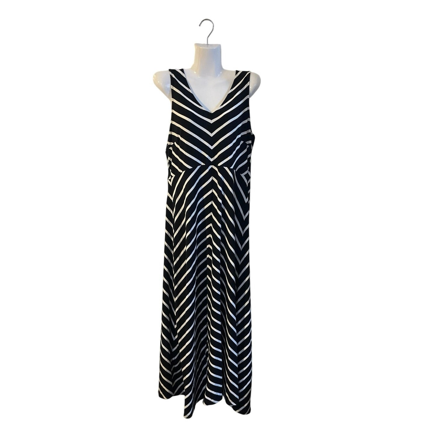 Talbots Chevron Stripe Maxi Sleeveless Jersey Knit Dress SZ M Coastal Nautical