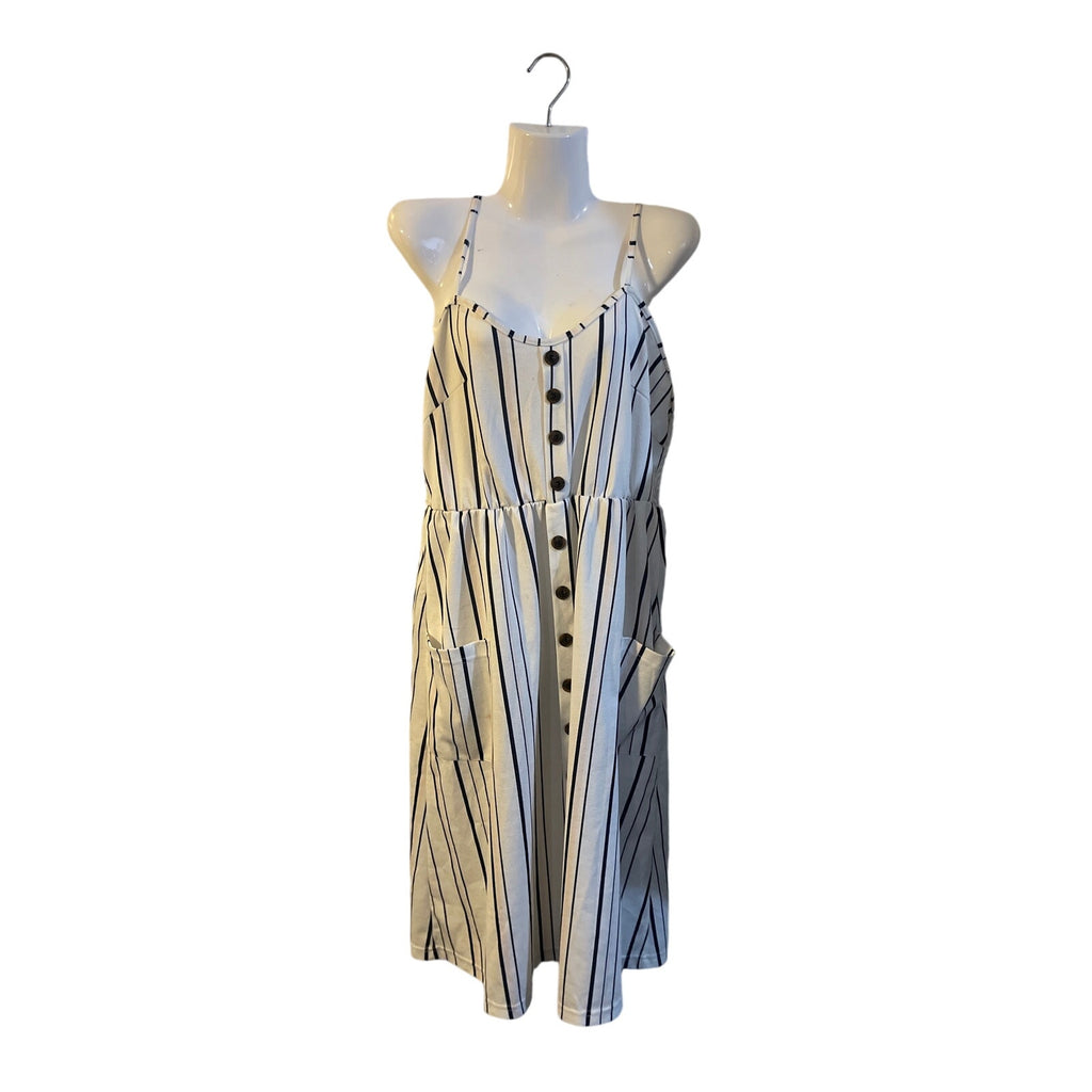 Shein Angashion Striped Spaghetti Strap Button Down Dress Boho Beach Resort