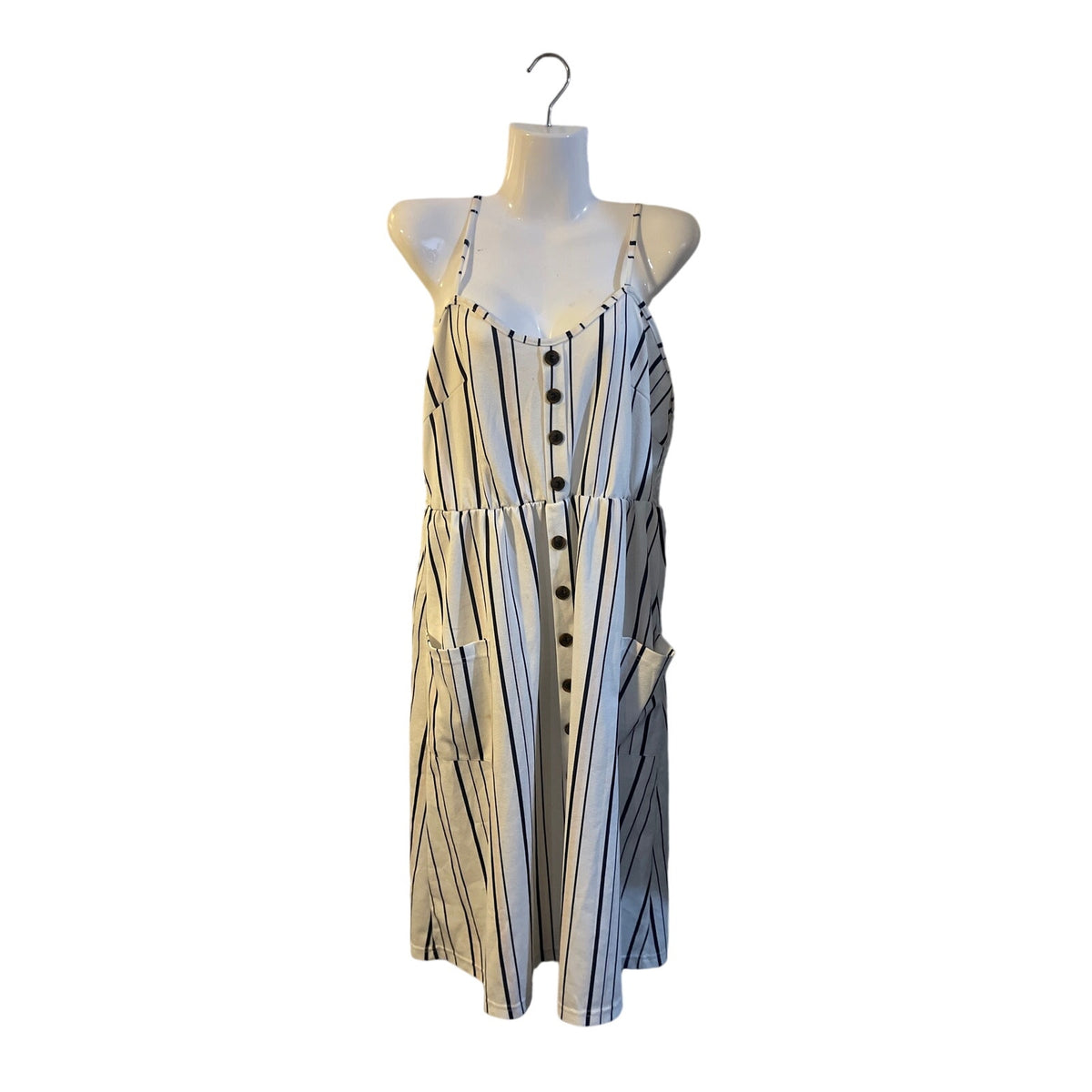 Shein Angashion Striped Spaghetti Strap Button Down Dress Boho Beach Resort