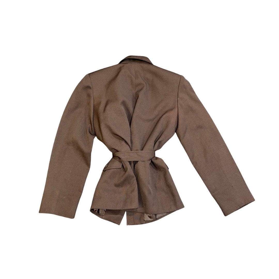 First Issue Liz Claiborne Company Vintage Brown Tie Waist Blazer SZ 12P Career