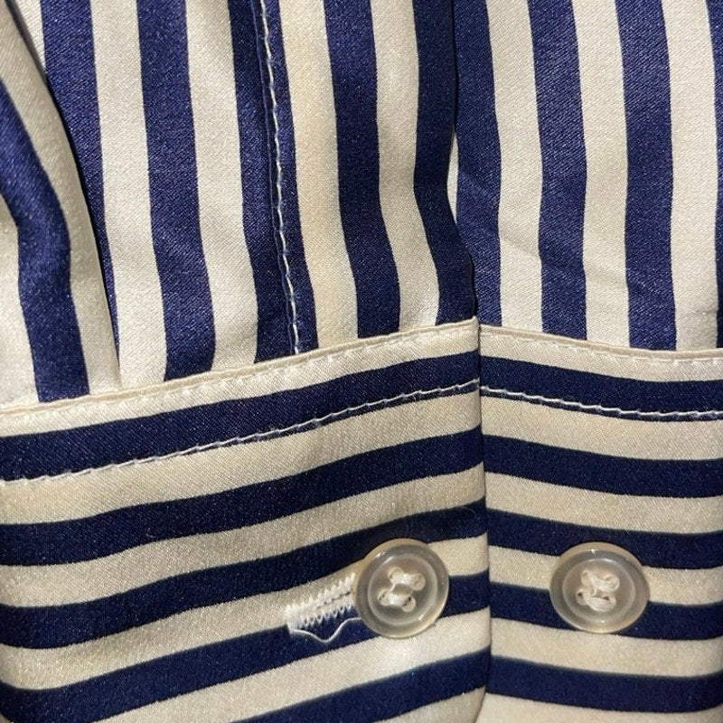 Tracy M Button Up Long Sleeve Striped Blouse 100% Silk Size M
