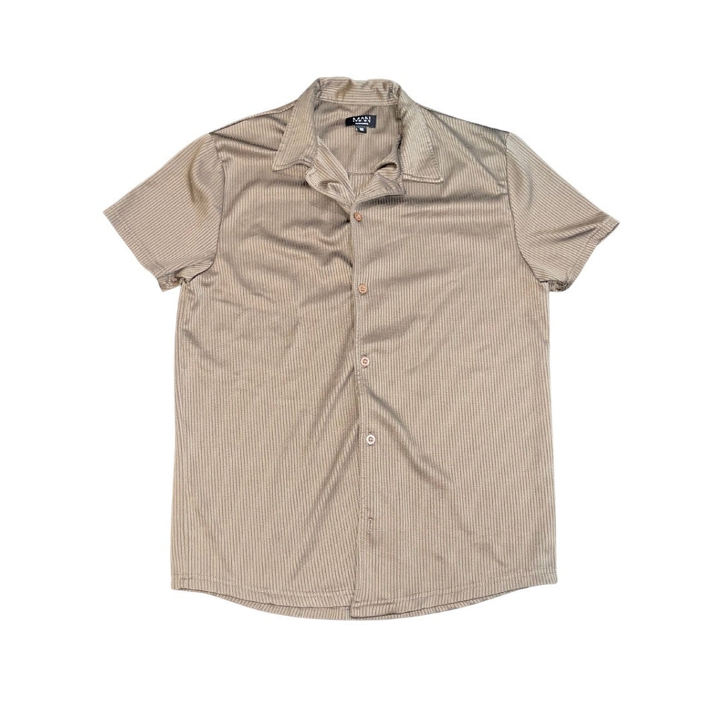 Boohoo Man Ribbed Button Down Short Sleeve Shirt Size Medium Retro