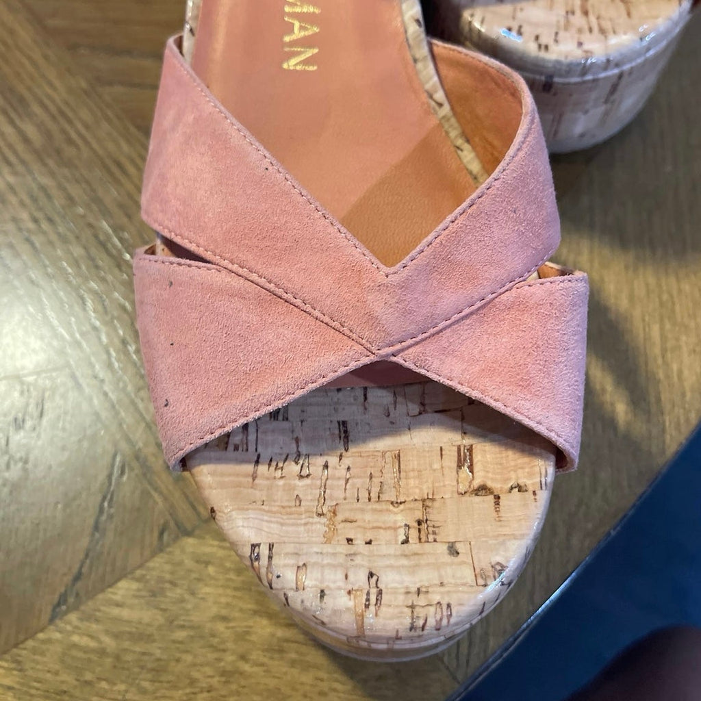 Stuart Weitzman Carmen Midi Crisscross Cork Platform Wedge Sandal SZ 7.5 Spain