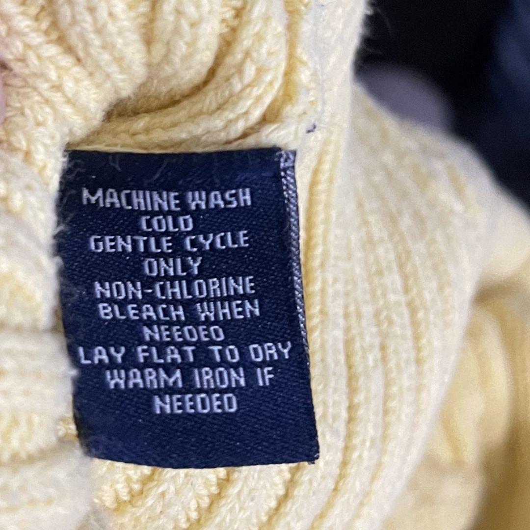 Chaps Yellow Cable Knit V-Neck Sweater Size Large Preppy 100% Cotton Academia
