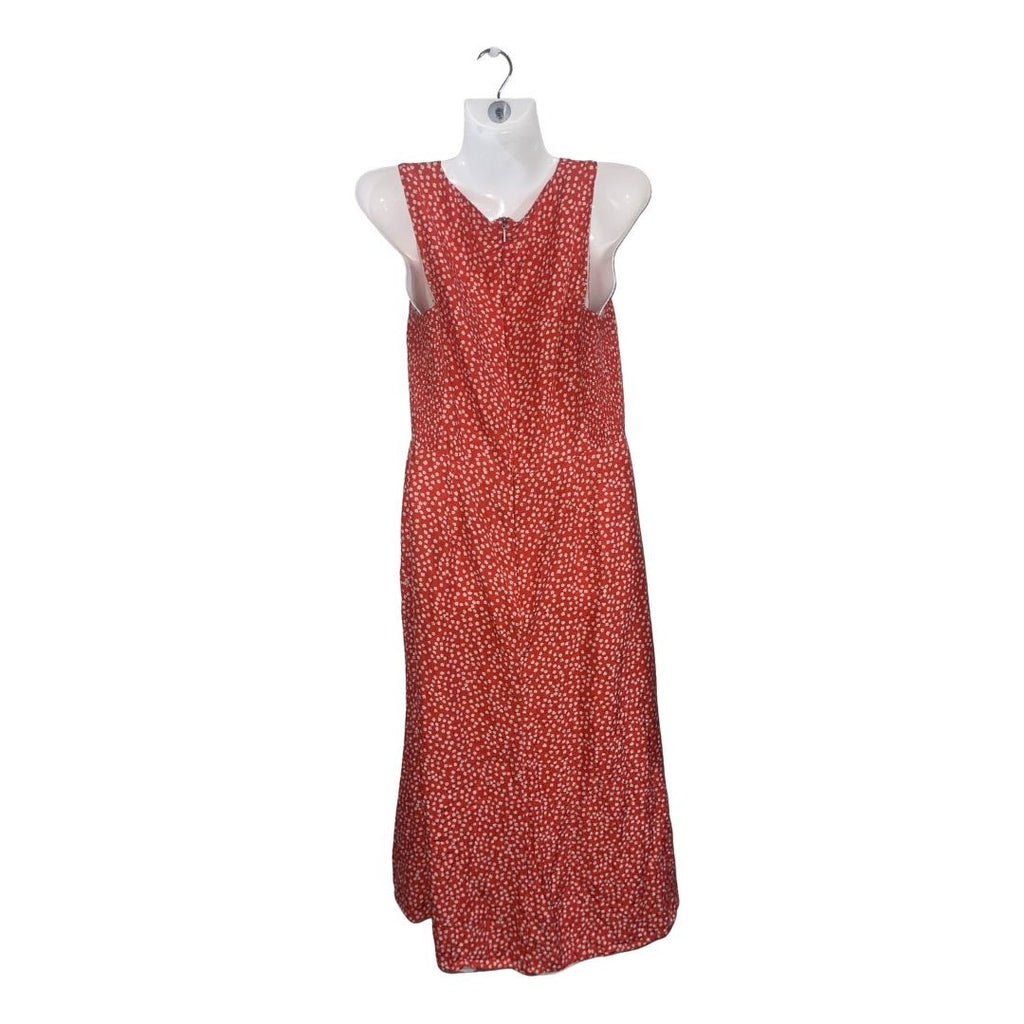 Rebecca Taylor Silk Red Floral V-Neck Twist Front Bust Midi Sleeveless Dress SZ 6