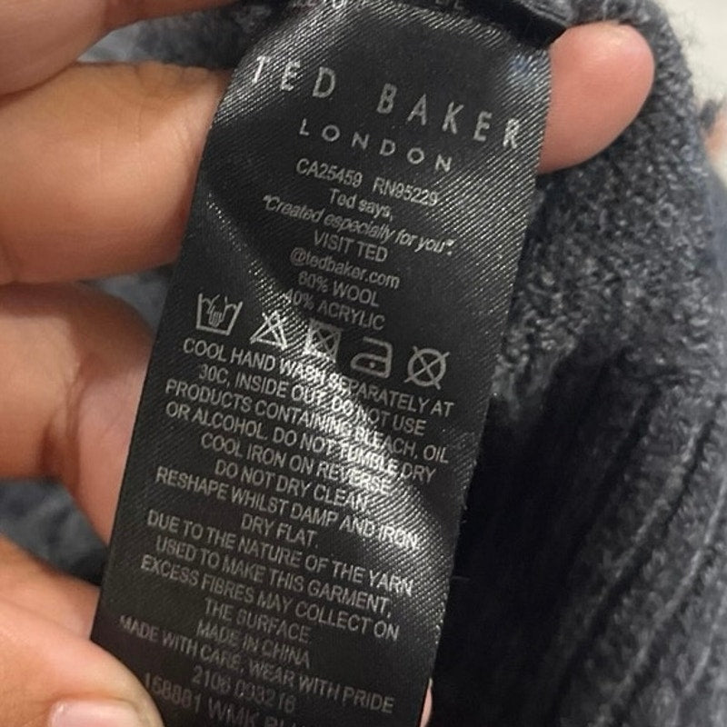 Ted Baker Bluela Knit Sweater with Applique SZ 3 Mock Neck Collar Wool Blend