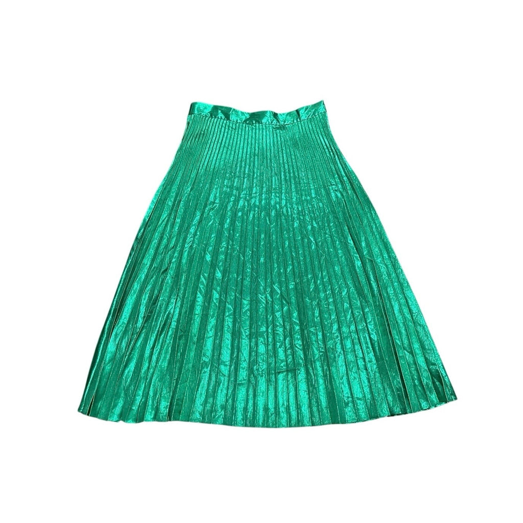 Boden Camilla Metallic Emerald Green Pleated Midi Skirt 10 Party Whimsigoth Chic