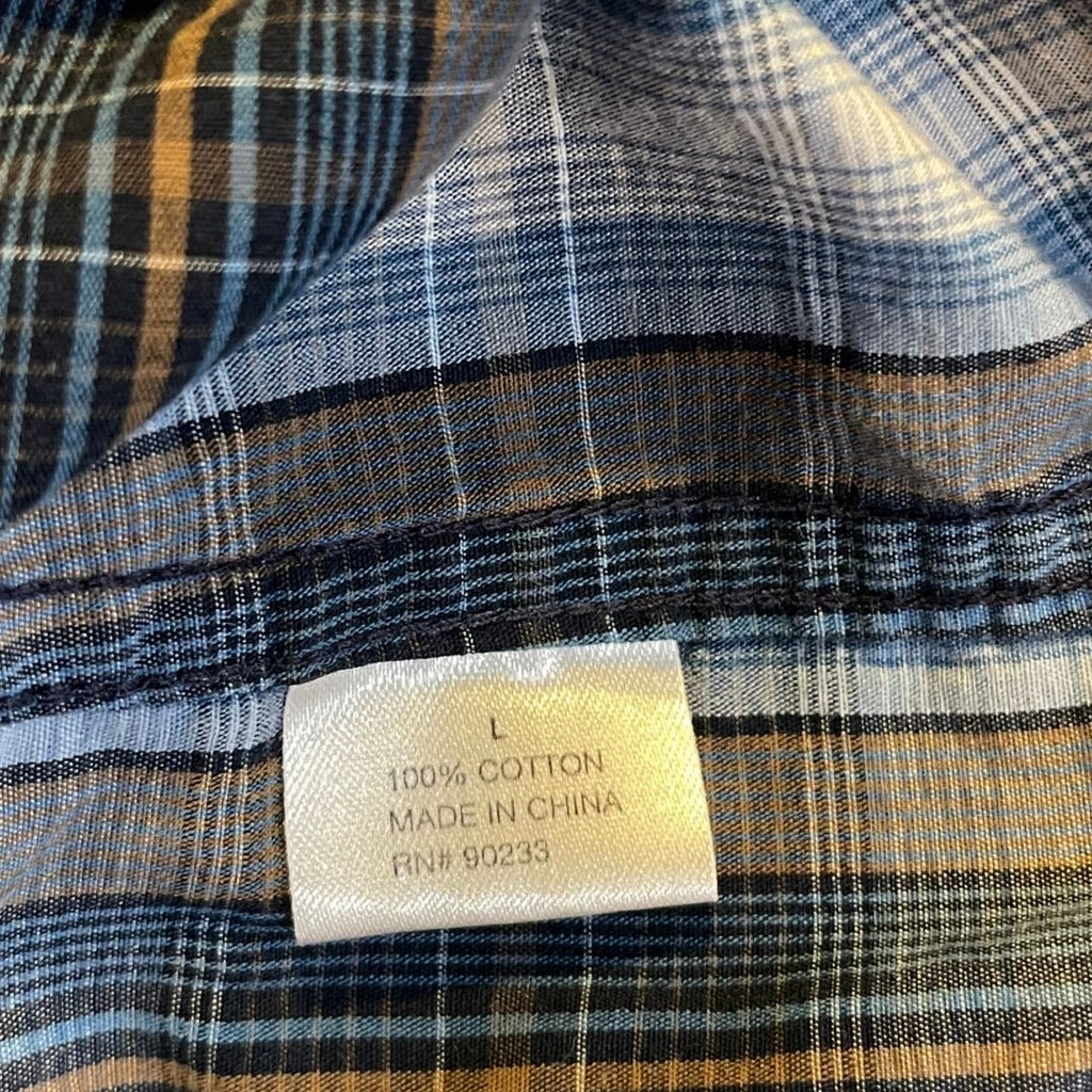 Kirra Snap Button Front Shirt Mens Long Sleeve Size Large Blue Plaid Cotton