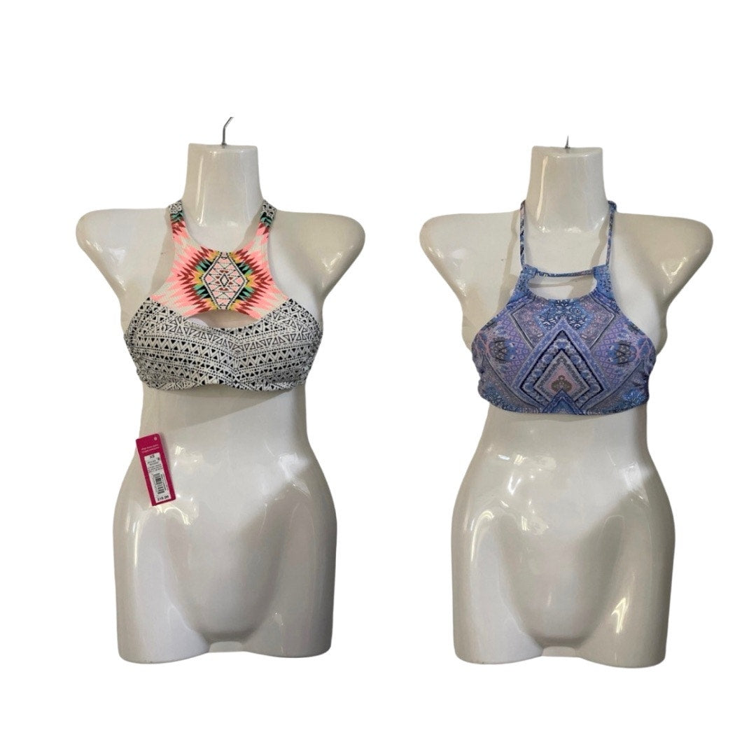 Xhilaration Set of 2 Aztec High Neck Bikini Tops XS Swimwear Beach Vacation NWT