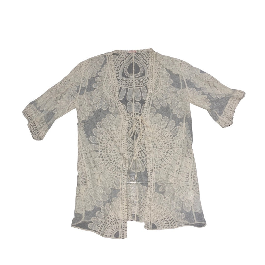 Embroidered Sheer Lace Open Cardigan Size Large Cover up Boho Coachella Western