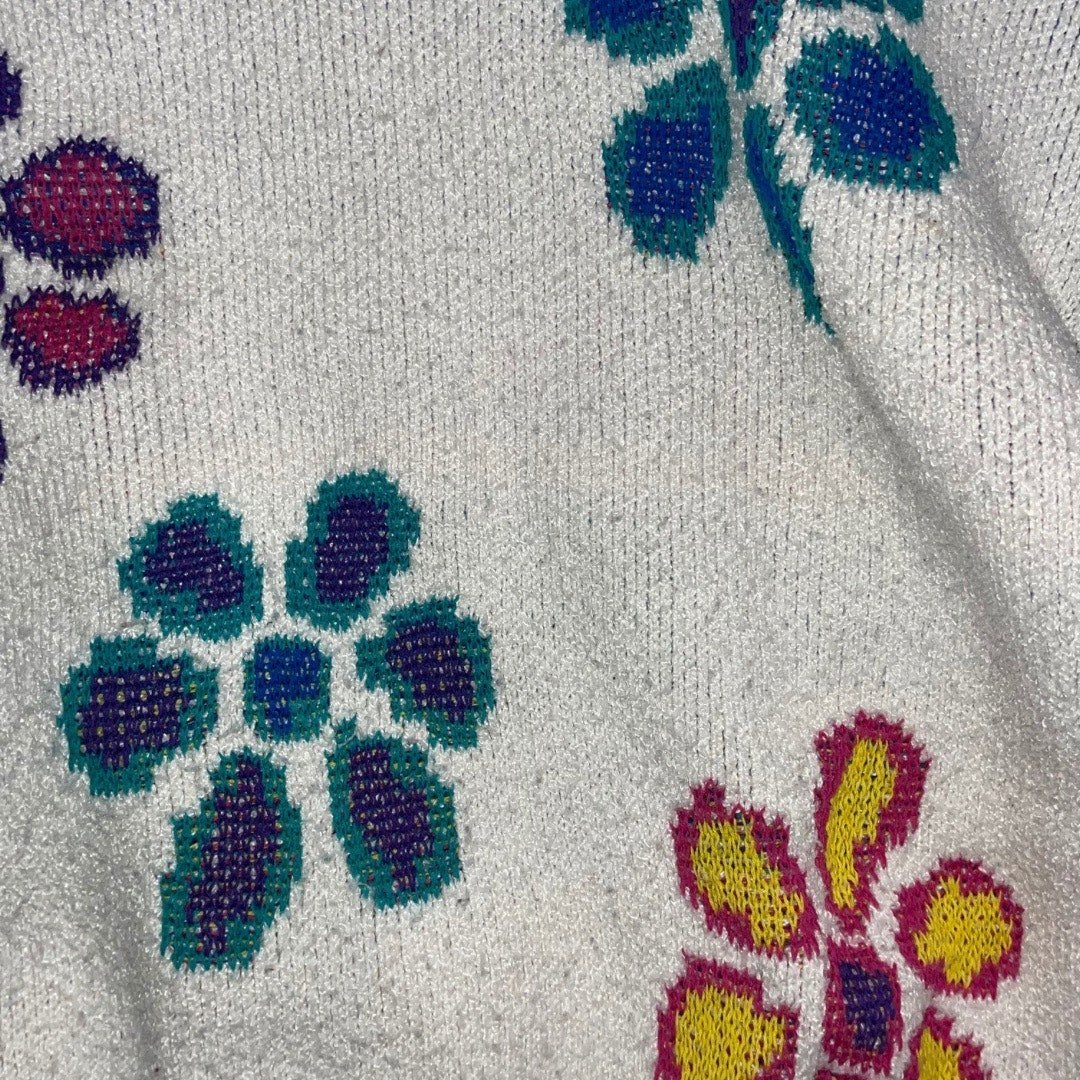 Women's Vintage Crewneck Pullover Flower Floral Sweater Multicolor