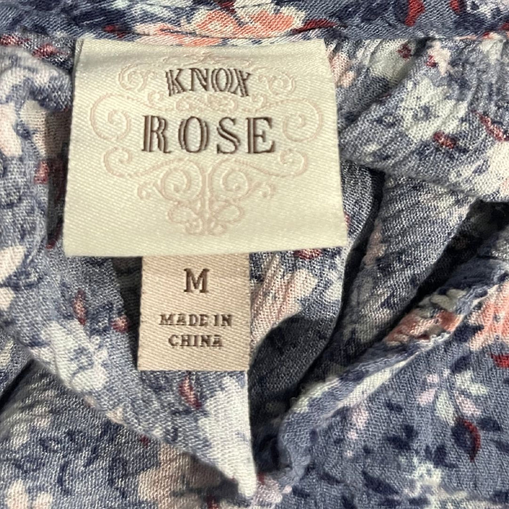 Knox Rose Blue Floral Tiered Mid Dress Size Medium Bohemian Artsy Casual