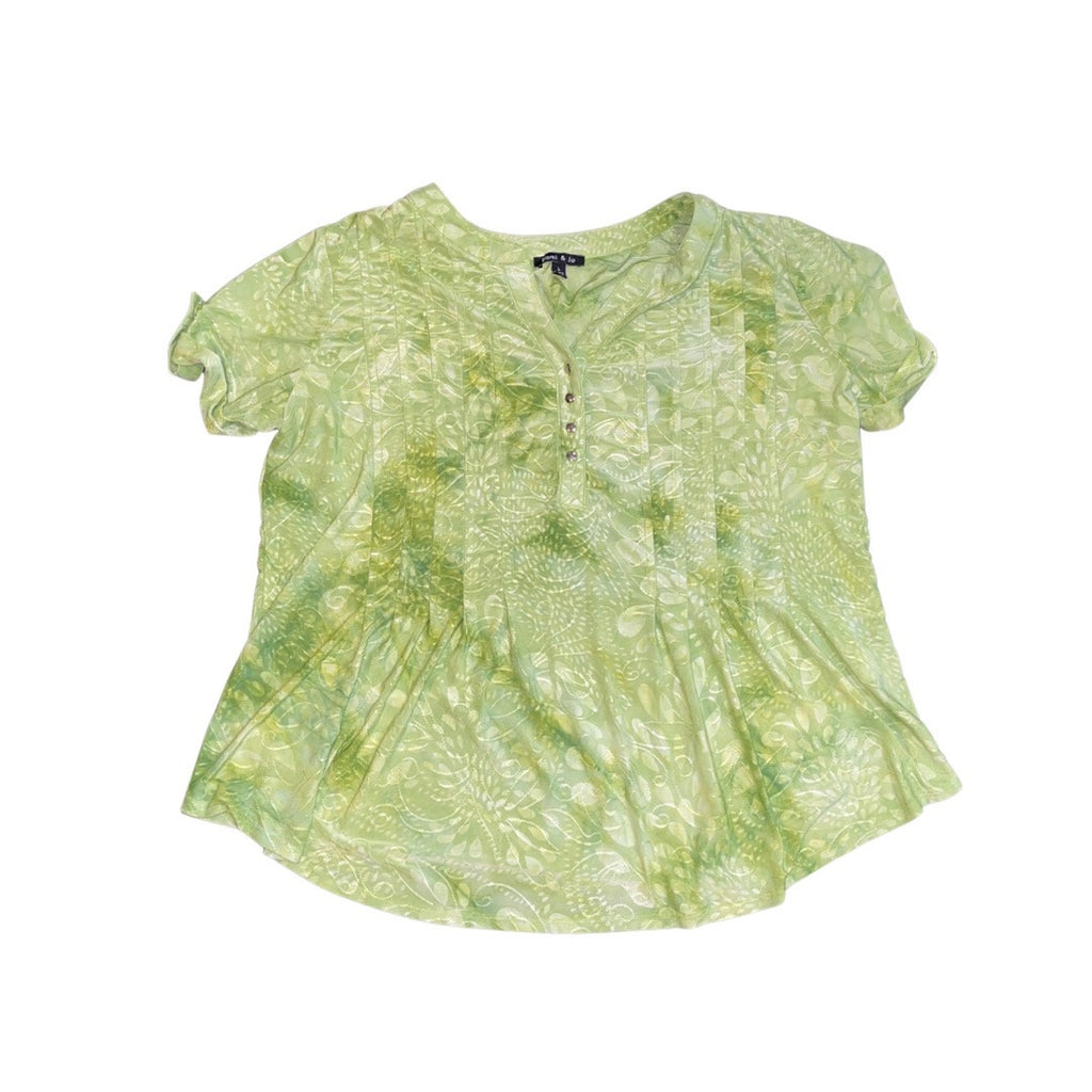 Sami & Jo Bright Green Short Sleeve Blouse Size Large Artsy Boho
