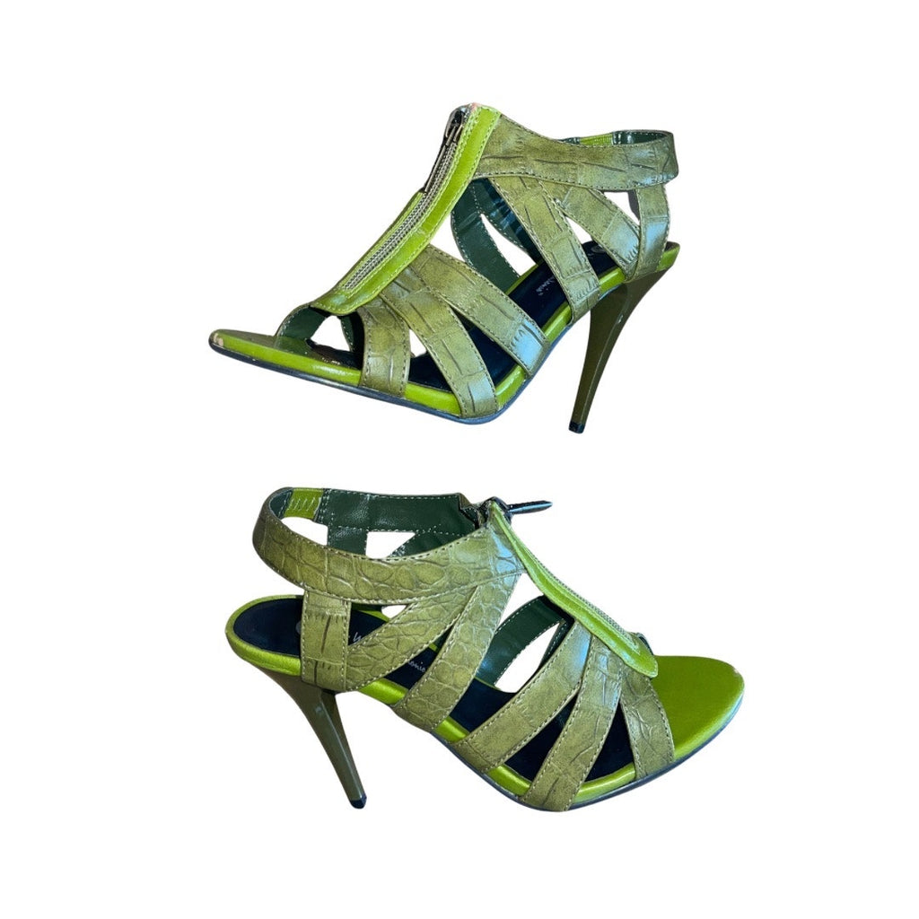 Michael Antonio Joleen Green Croc T Strap High Heels Stiletto Size 6.5 NWT