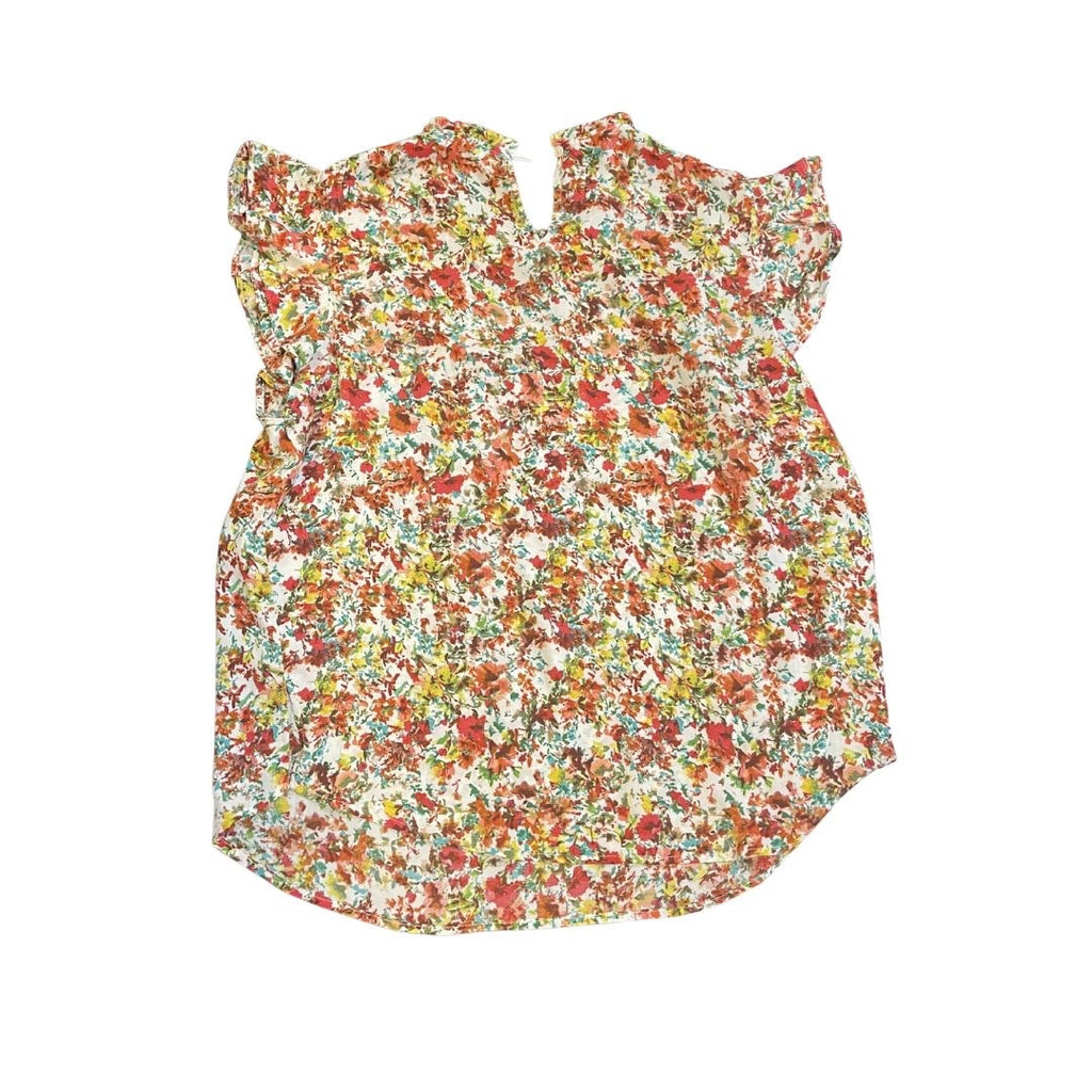 Alex & Lili Multicolor Floral Pintuck Ruffle Neck Blouse SZ Large Flowy Peasant