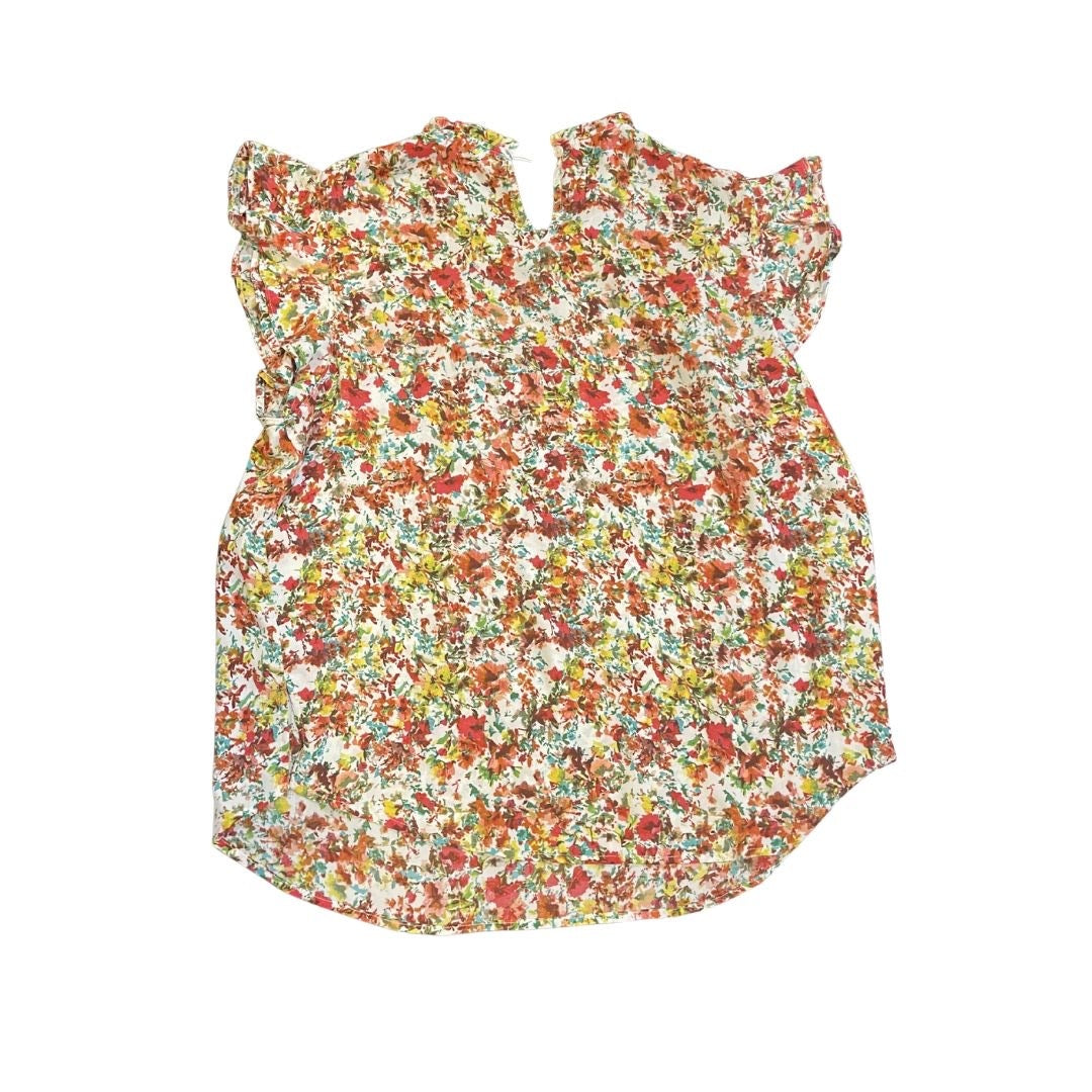 Alex & Lili Multicolor Floral Pintuck Ruffle Neck Blouse SZ Large Flowy Peasant