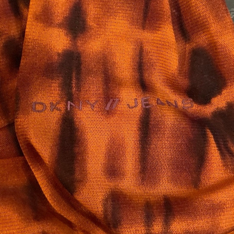 DKNY Jeans Ruched Long Sleeve Mesh Tie Dye Full Zip Top SZ M Y2K 90s Grunge