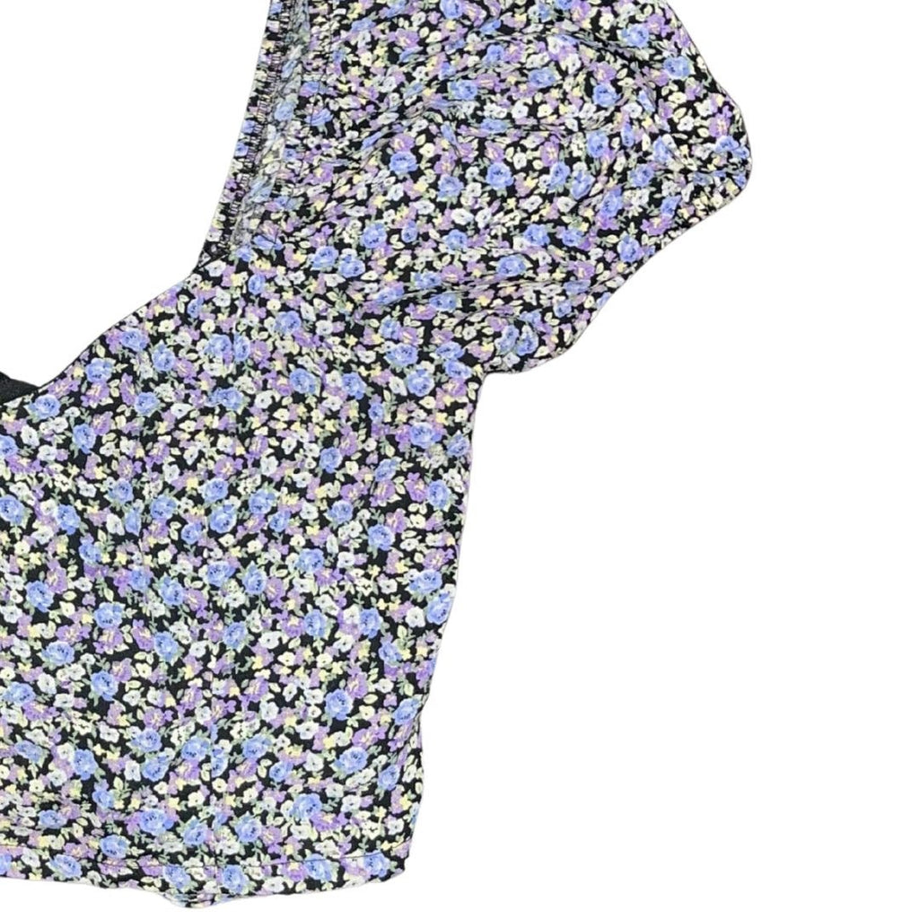 Forever 21 Floral Crop Top Ruched Back Tie Puff Sleeves Size Small Y2K