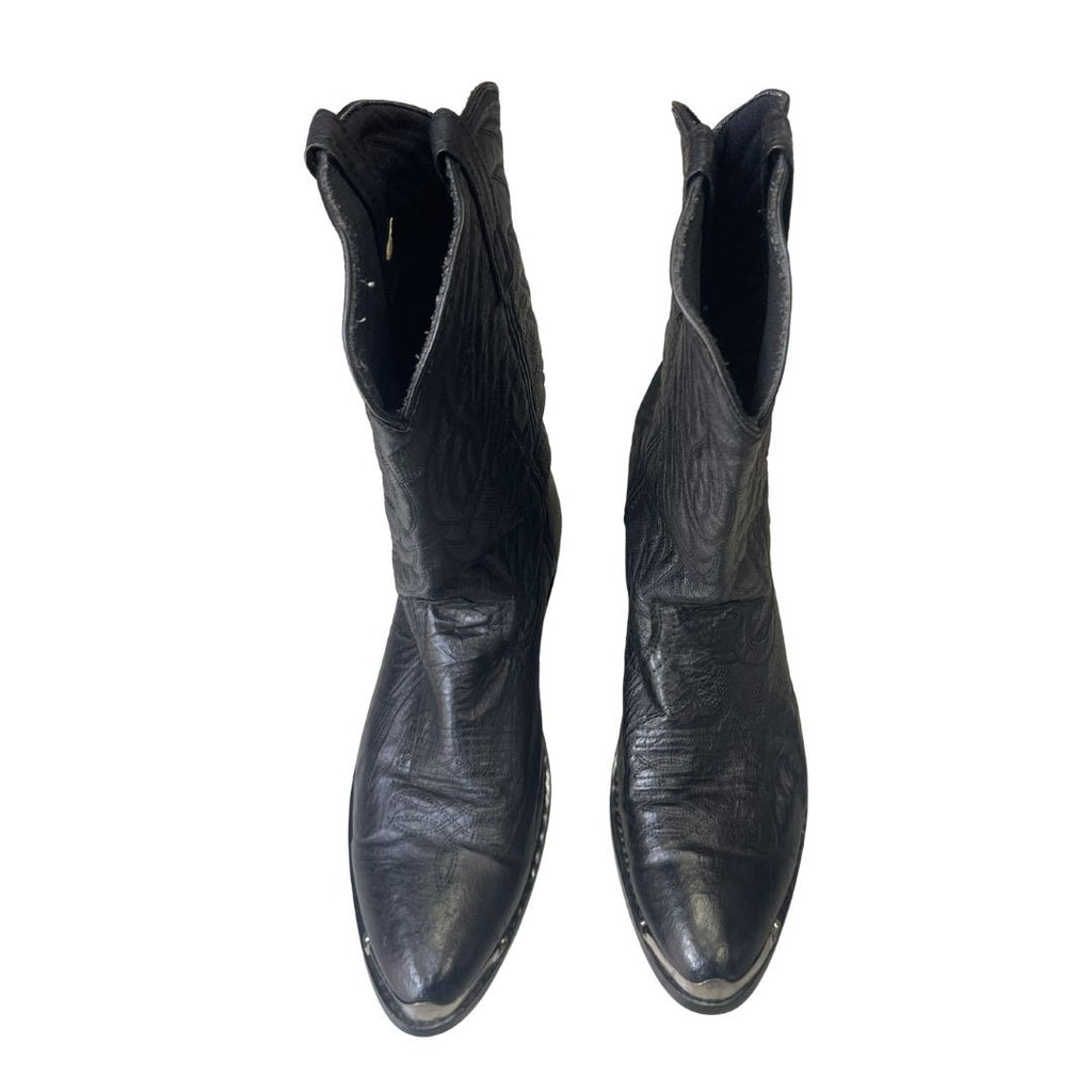 Laredo Black Leather Cowboy Boots Metal Toe Tip Size 9 Western Chic Rodeo