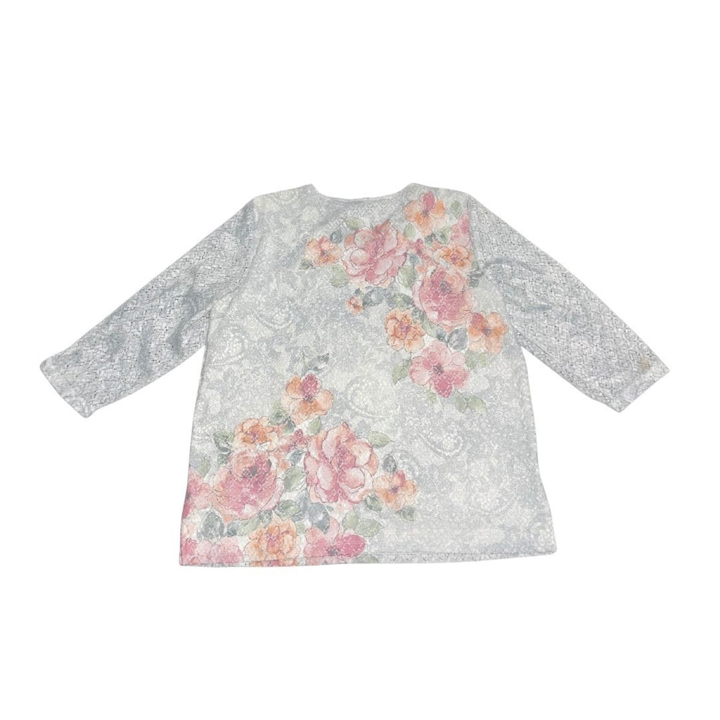 Alfred Dunner Floral Print Top Blouse Size Medium Artsy Lace Whimsical Boho