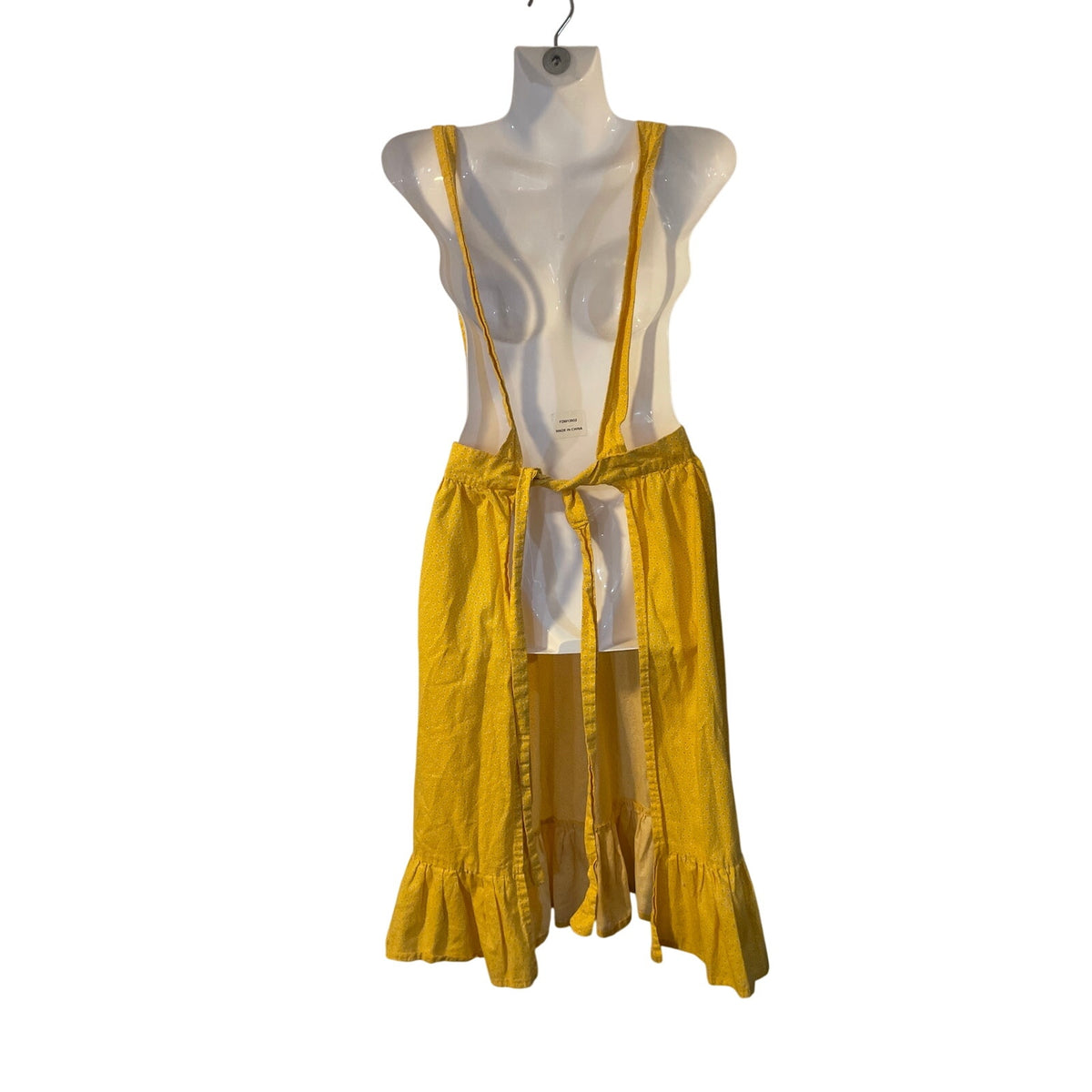 Yellow Cottagecore Apron Sundress Pockets Ruffle Hem Pinafores Utility Prairie