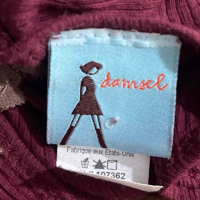 Vintage Y2K Damsel Sequin Lace Trim Ribbed Burgundy Tank Top SZ S Fairy Grunge