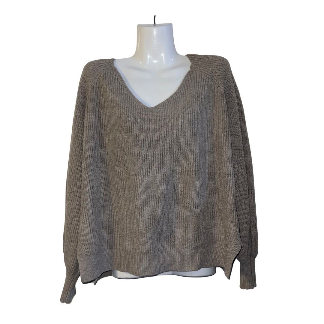 Lulus Ribbed V-Neck Oversized Relaxed Pullover Sweater Size Large Casual Comfort