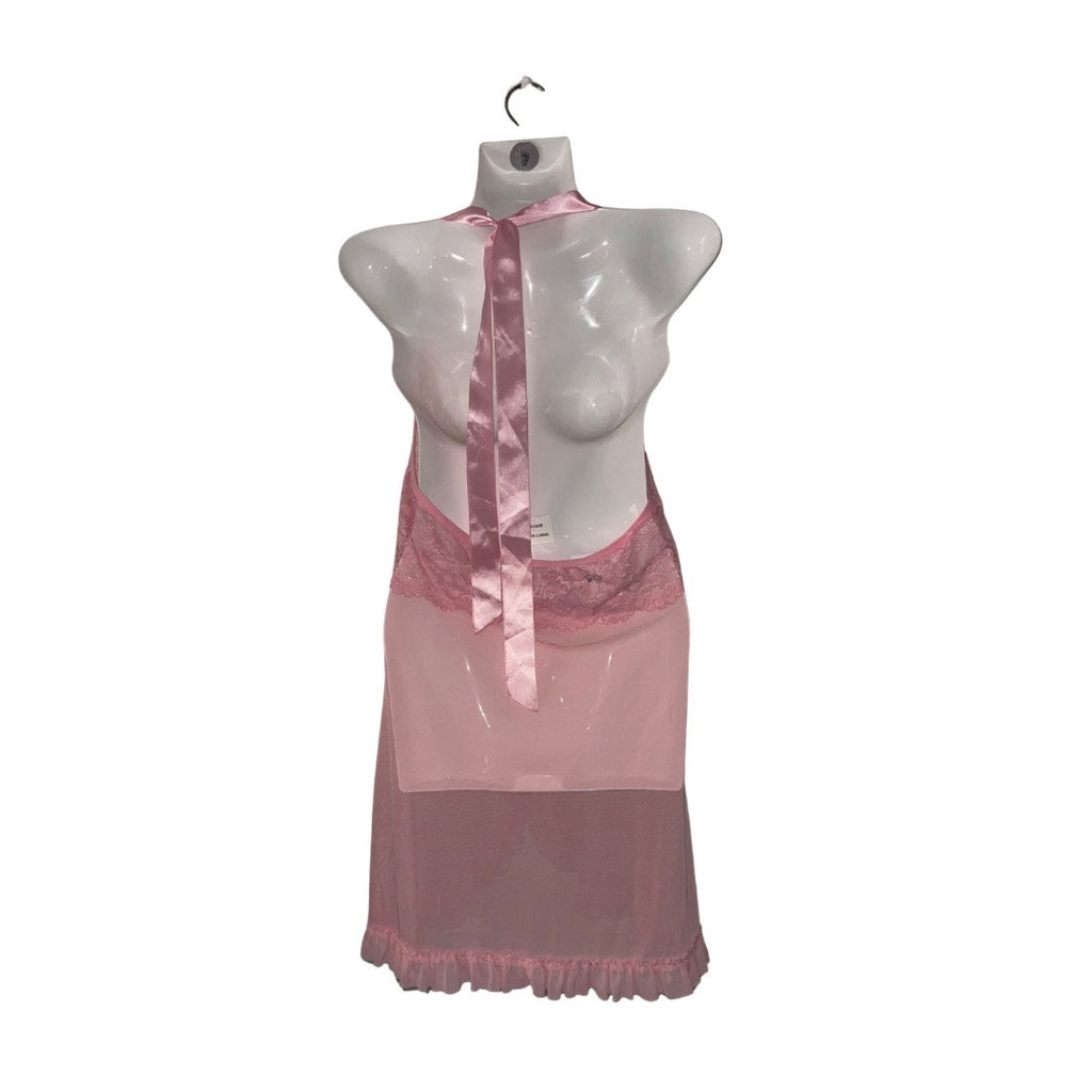 Pink Lace Sheer Mesh Babydoll Chemise Halter necktie Lingerie SZ Small Intimates