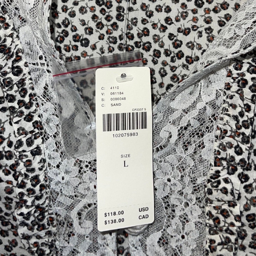 By Anthropologie Cape Sleeve Lace Trim Blouse SZ Large Peasant Boho Cottage NWT