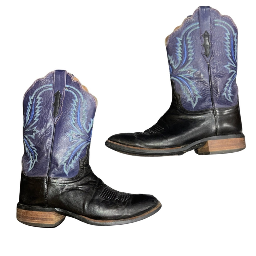 Lucchese Leather Western Cowgirl Boots Black Vamp Blue Purple Shaft SZ 10 Cowboy