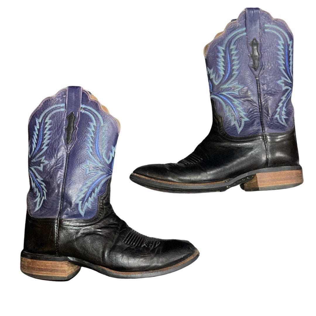 Lucchese Leather Western Cowgirl Boots Black Vamp Blue Purple Shaft SZ 10 Cowboy