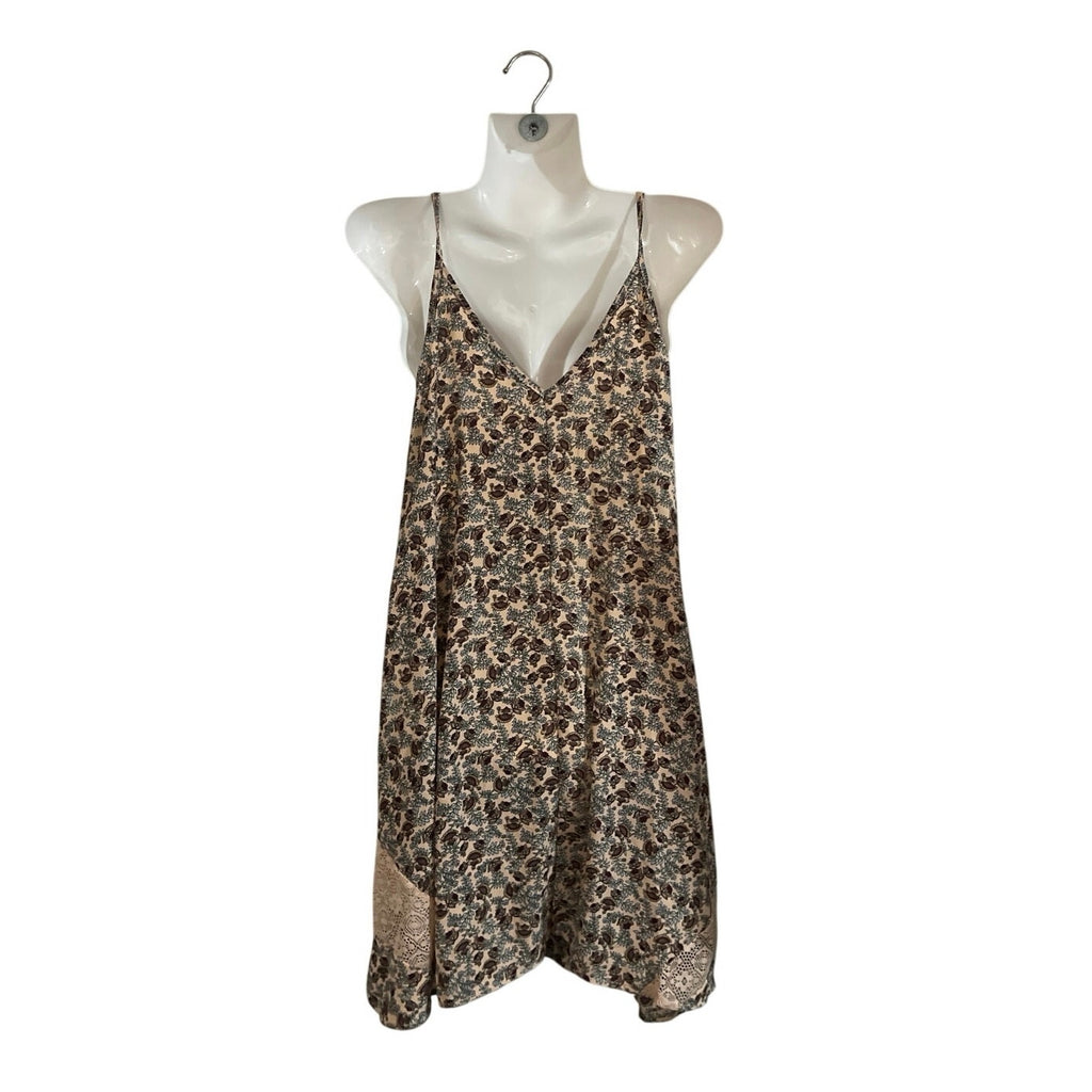 Kendall & Kylie Spaghetti Strap Boho Babydoll Swing Slip Dress M Floral Ditsy
