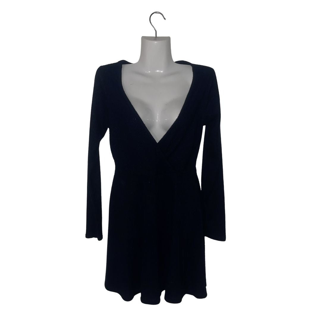 Urban Outfitters Navy Blue Long Sleeve Wrapped Neck Mini Ribbed Knit Dress SZ M