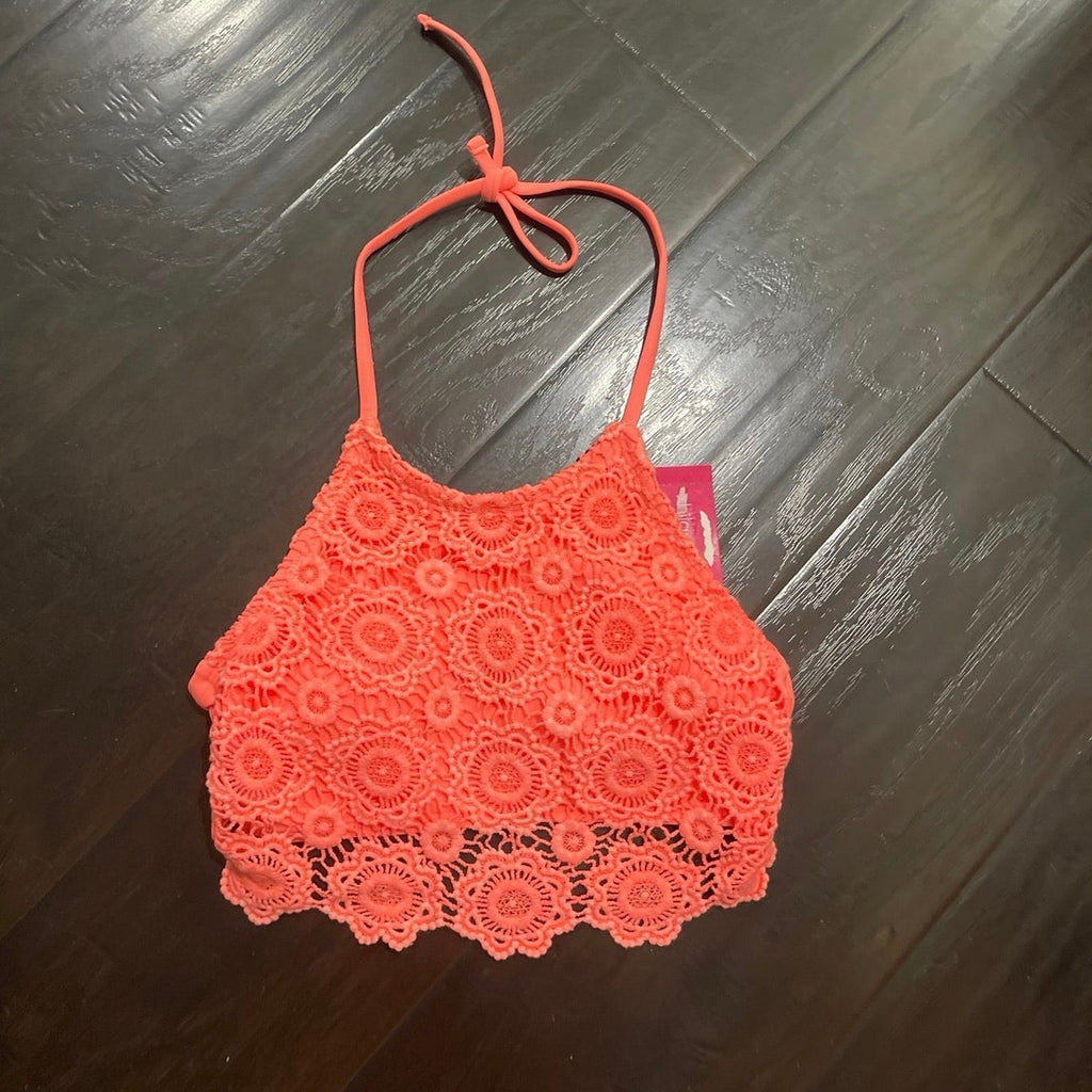 Xhilaration Crochet Set of Two Halter Bikini Tops SZ XS Boho Festival Beach NWT`