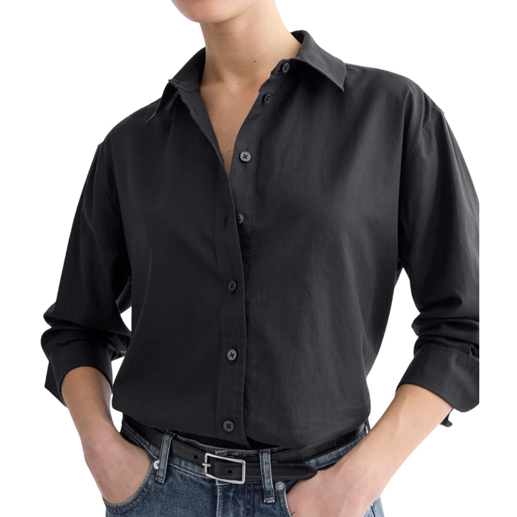 Everlane Everyday Black Button up Collar Shirt SZ Large Relaxed Fit Casual Chic
