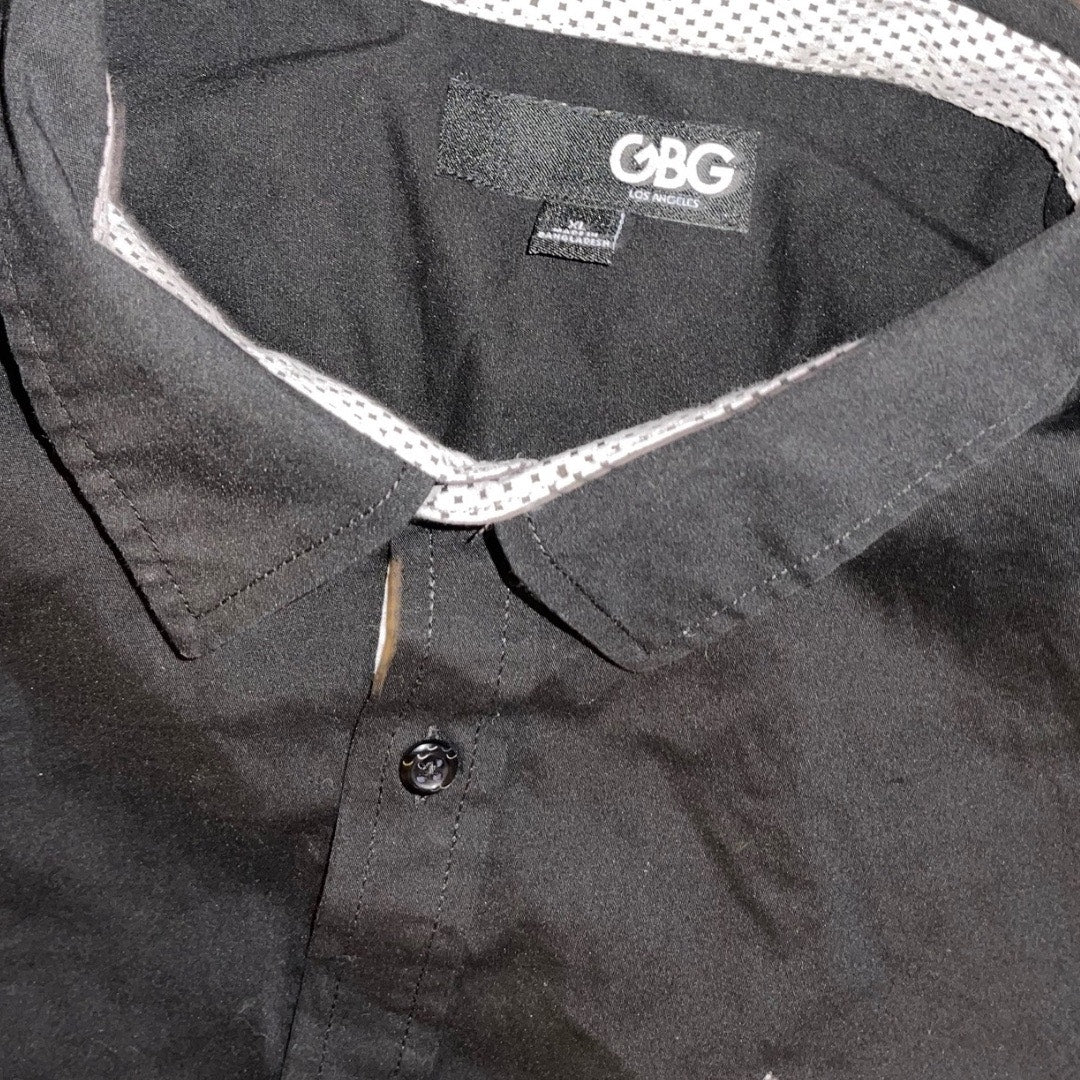 GBG Los Angeles Button up Mens Long Sleeve Black Shirt business casual Size XL