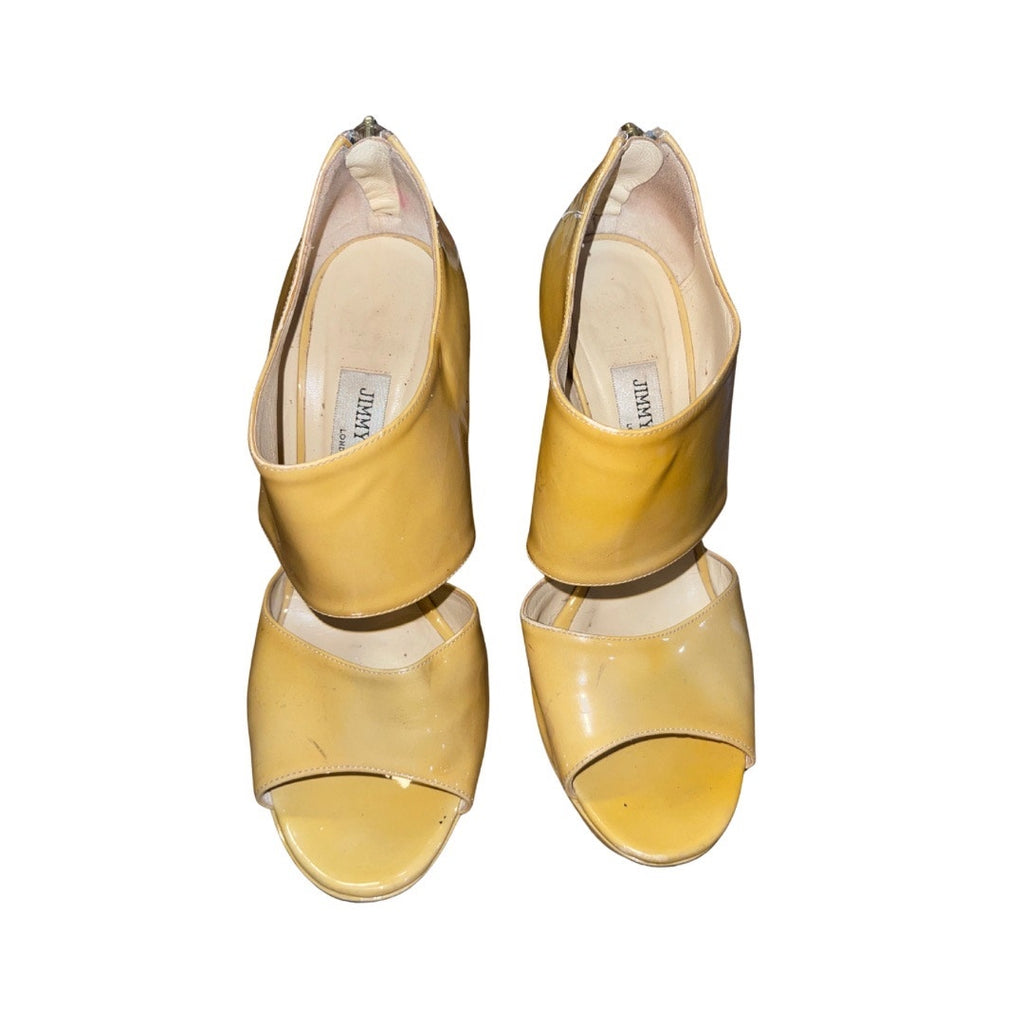 Jimmy Choo Womens Heels Yellow Patent Leather Designer Luxury Made in Italy 8.5