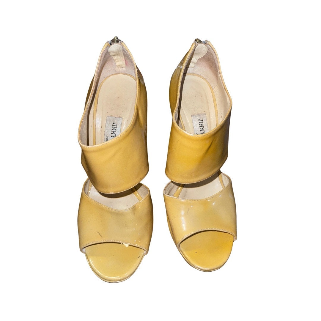 Jimmy Choo Womens Heels Yellow Patent Leather Designer Luxury Made in Italy 8.5