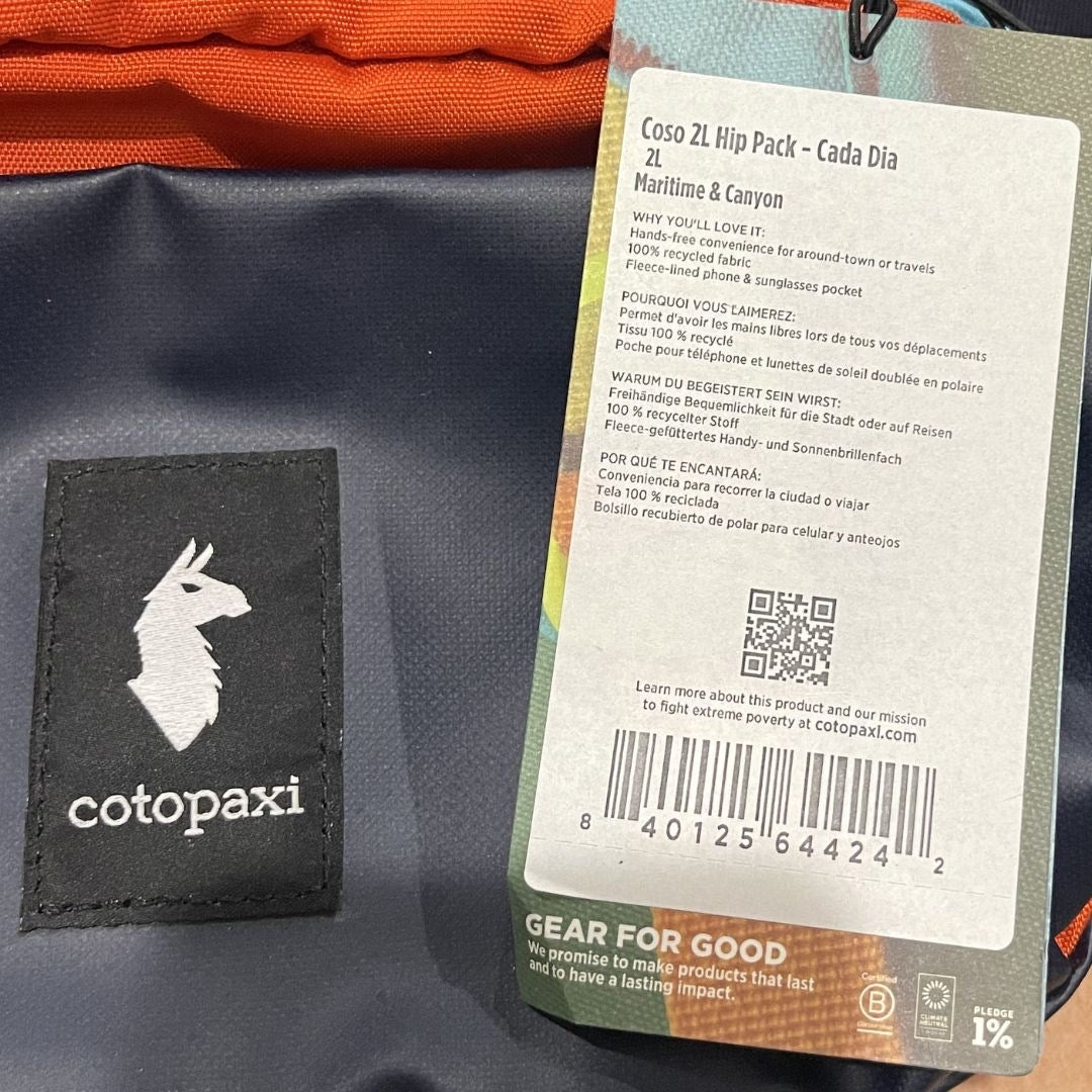 Cotopaxi Coso 2L Hip Pack Cada Dia Grey Orange Fanny Pack NWT Outdoors Hiking