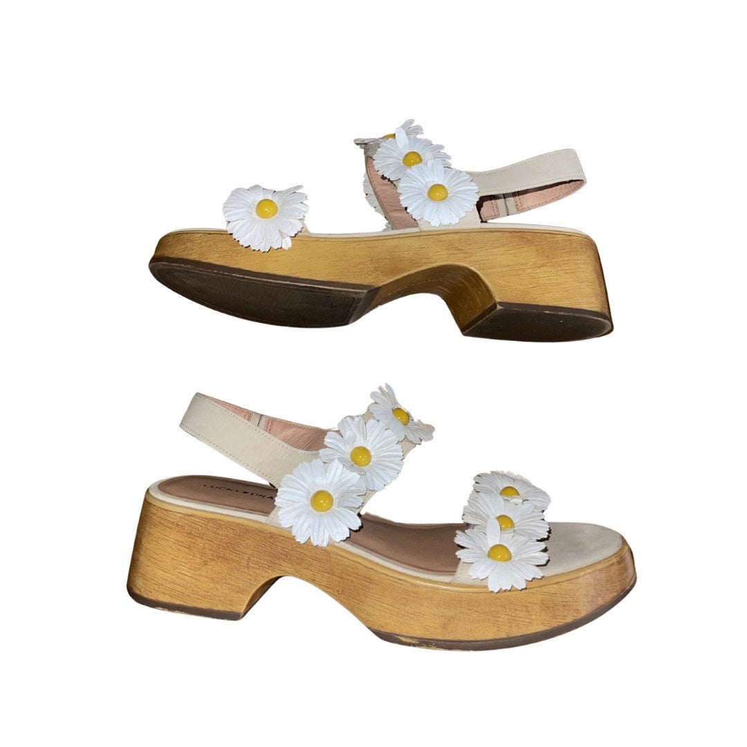 Lucky Brand Juleii Daisy Flower Clog Boho Slingback Sandal Chunky Block Heel Size 9
